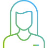 Icon of a person, possibly female, with a name tag or badge, often used to represent staff or an advisor.