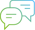 Icon of two overlapping speech bubbles with text lines, representing chat, conversation, or messaging.