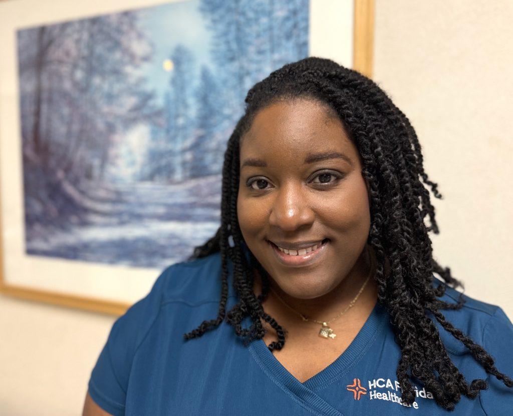 Leslie Frazier in her HCA Florida Healthcare scrubs. 