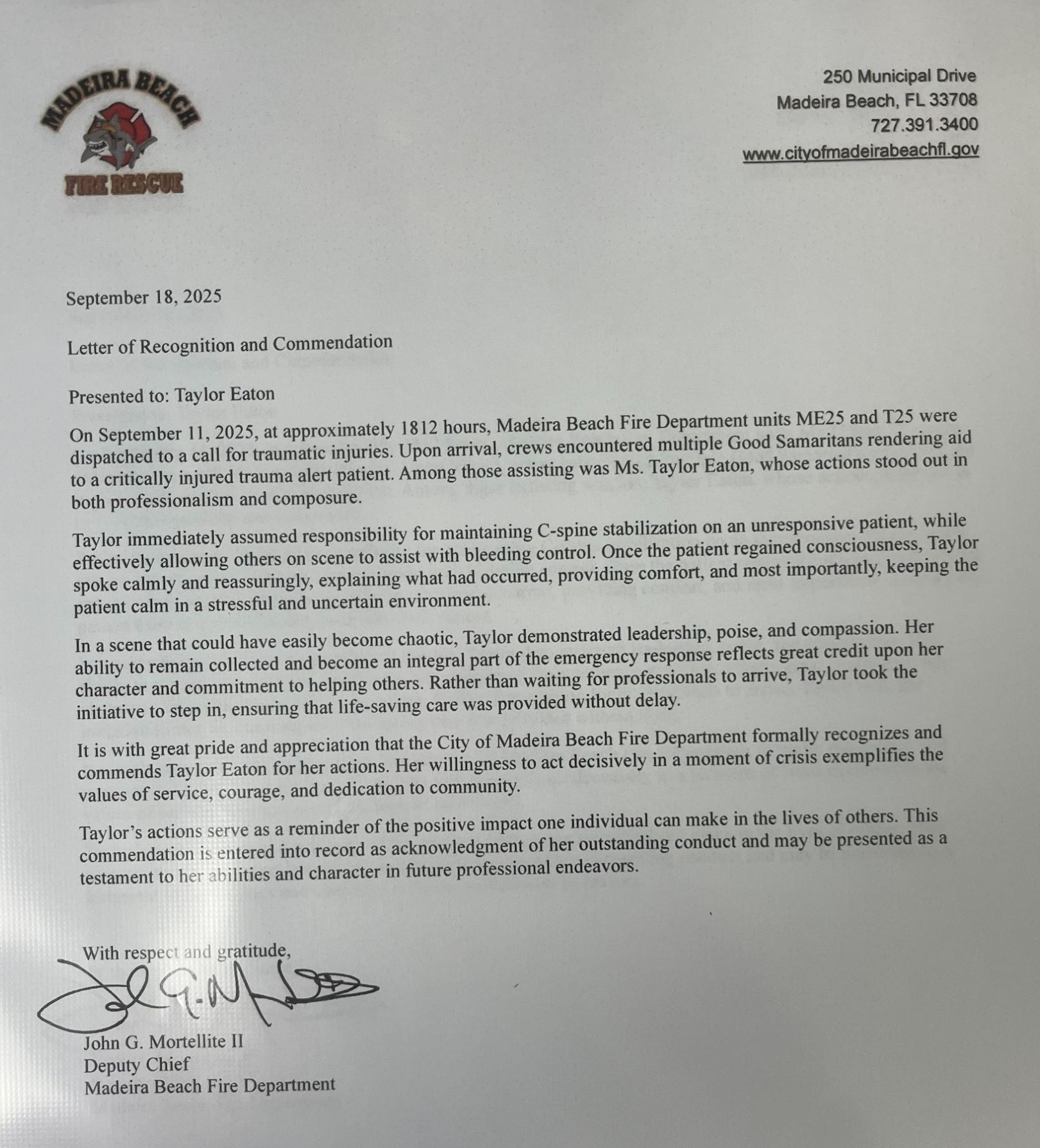 Letter of commendation