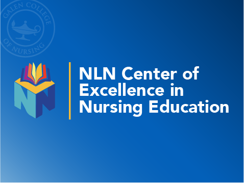 blue graphic with galen college of nursing logo and NLN logo that says NLN Center of Excellence in Nursing Education